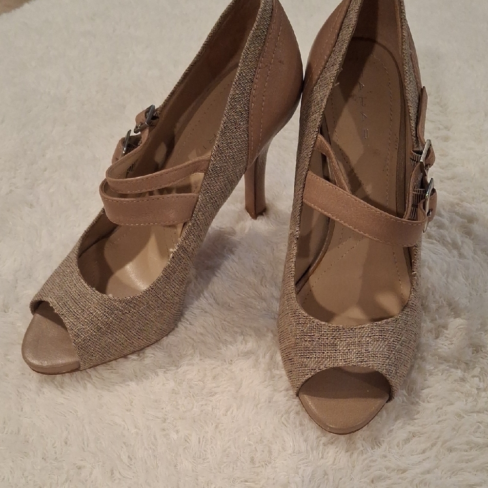 Tahari Tan Suede Mary Jane Heels - Picture 2 of 9